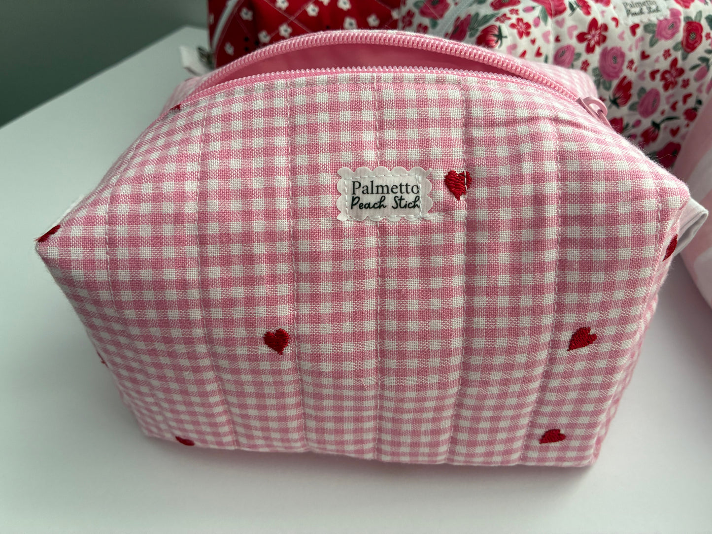 Boxy Bag- Pink Gingham Red Hearts