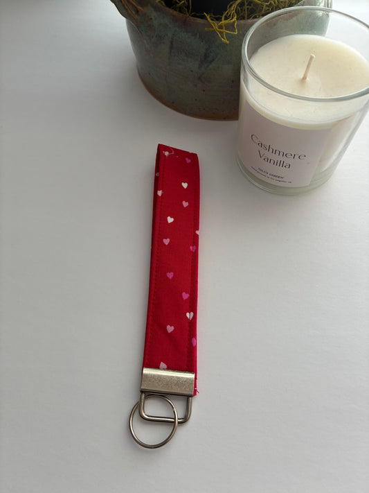 Wristlet- Valentine- Red with mini colored hearts